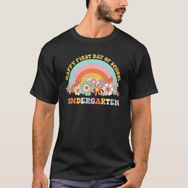Back To School Kindergarten Retro Groovy Rainbow T T-Shirt (Front)