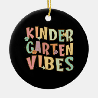 Back To School Kindergarten Vibes Retro Teacher Ceramic Ornament
