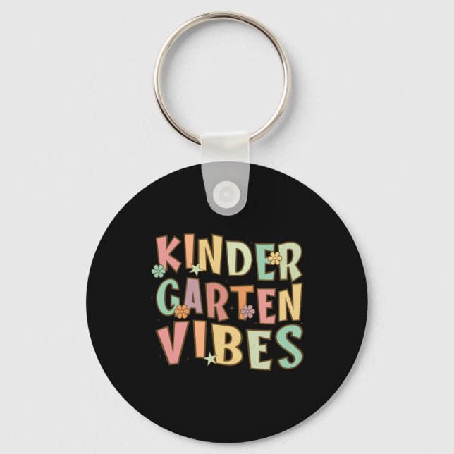 Back To School Kindergarten Vibes Retro Teacher Key Ring (Front)