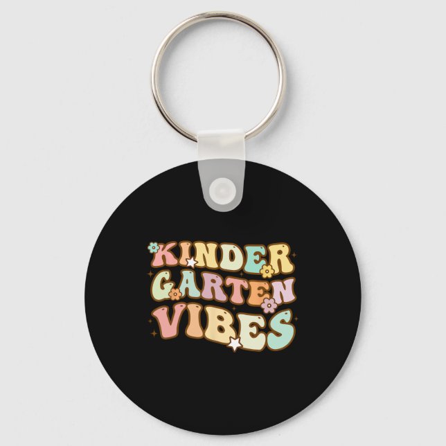 Back To School Kindergarten Vibes Retro Teacher Wo Key Ring (Front)