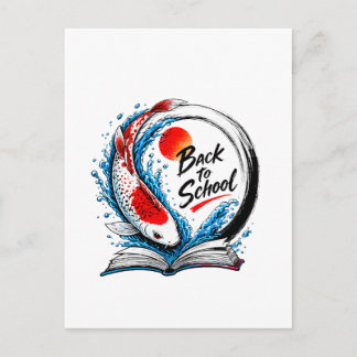 Back to School Koi Fish Book Japanese Inspired Edu Postcard