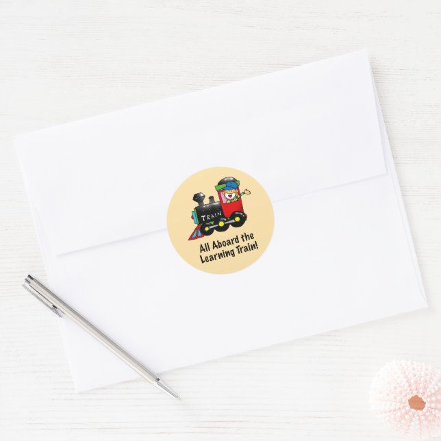Back to School Learning Train cartoon Classic Round Sticker (Envelope)