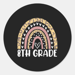 Back To School Leopard Rainbow 8th Grade Teachers Classic Round Sticker