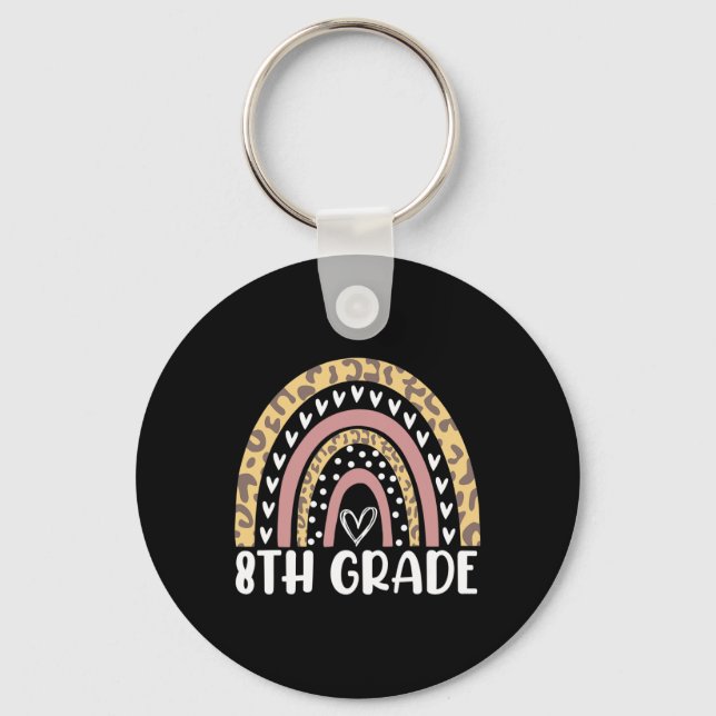 Back To School Leopard Rainbow 8th Grade Teachers  Key Ring (Front)