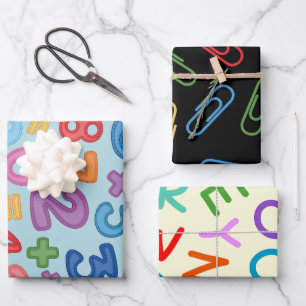 Back to school letters and numbers set of 3 wrapping paper sheet