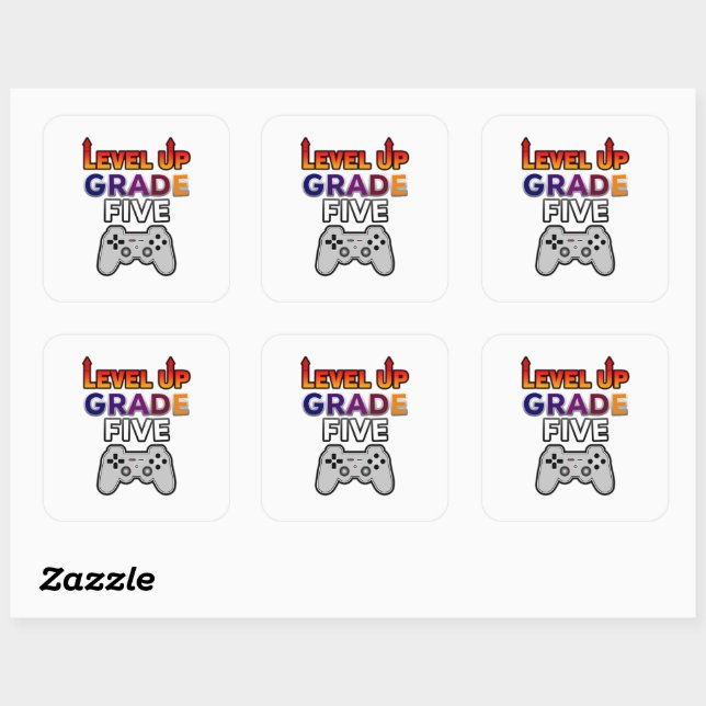 Back to School Level Up Grade Five Square Sticker (Sheet)