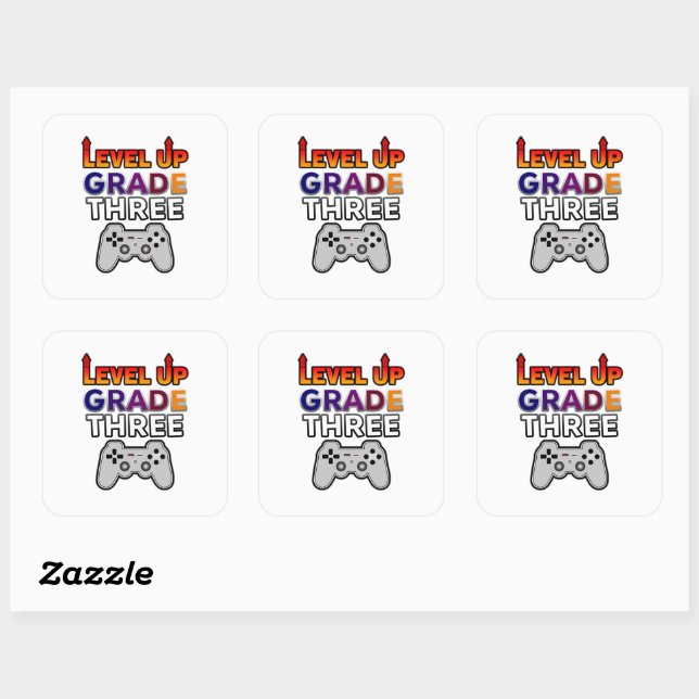 Back to School Level Up Grade Three Square Sticker (Sheet)