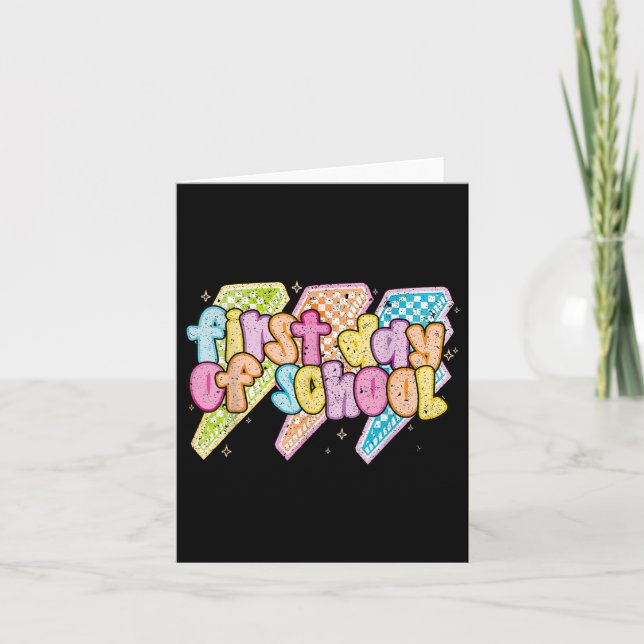 Back To School Lightning Bolt Chequered First Day  Card (Front)