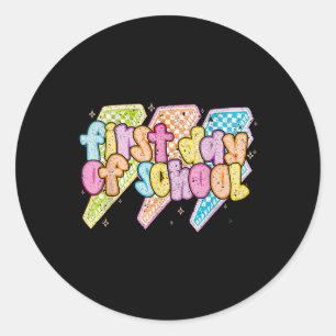 Back To School Lightning Bolt Chequered First Day  Classic Round Sticker