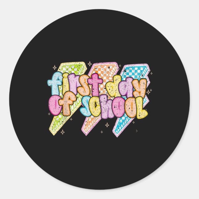 Back To School Lightning Bolt Chequered First Day  Classic Round Sticker (Front)