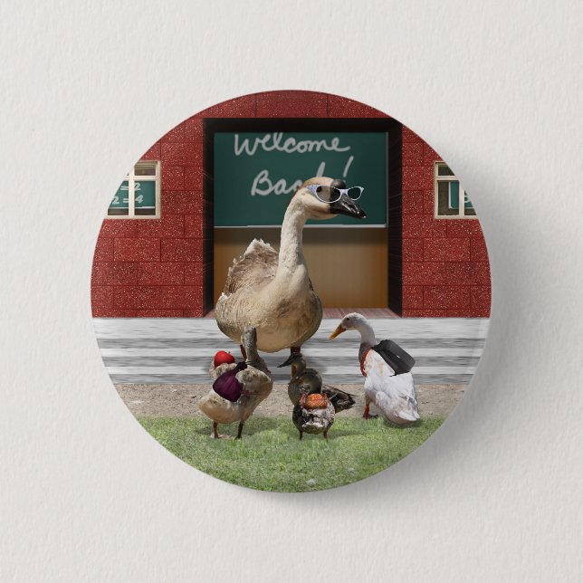 Back to School, Little Ducks! 6 Cm Round Badge (Front)
