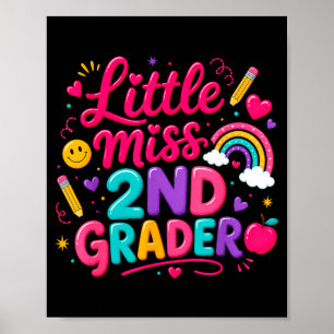 Back to school little miss 2nd grader rainbow girl poster