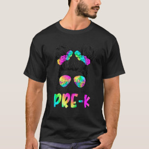 Back To School Little Miss Kindergarten Messy Bun T-Shirt