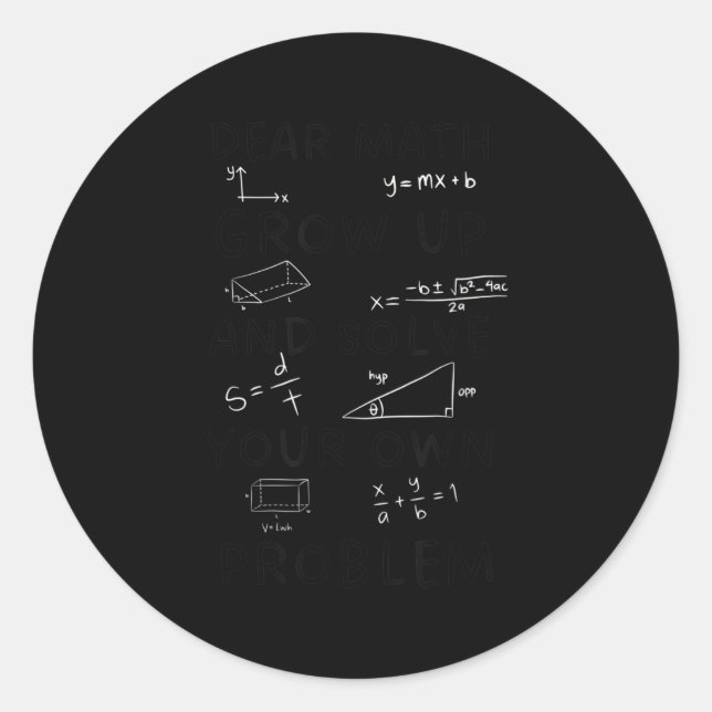 Back To School Math Quote For Girls Boys Teens Dea Classic Round Sticker (Front)