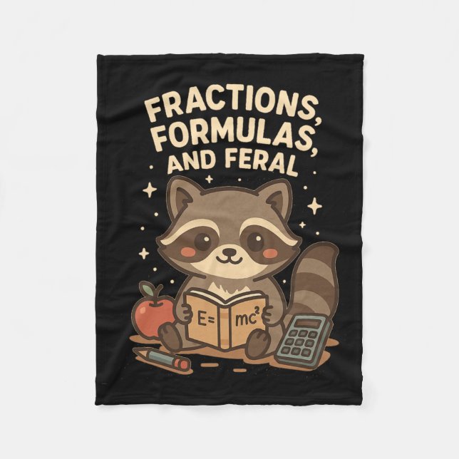 Back To School Math Teacher Racoon Fractions Form Fleece Blanket (Front)