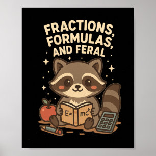 Back To School Math Teacher Racoon Fractions Form Poster