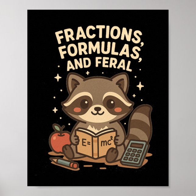 Back To School Math Teacher Racoon Fractions Form Poster (Front)