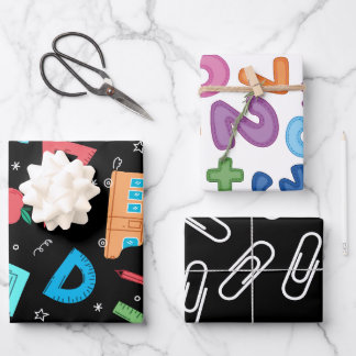 Back to school mathematic and numbers set of 3 wrapping paper sheet