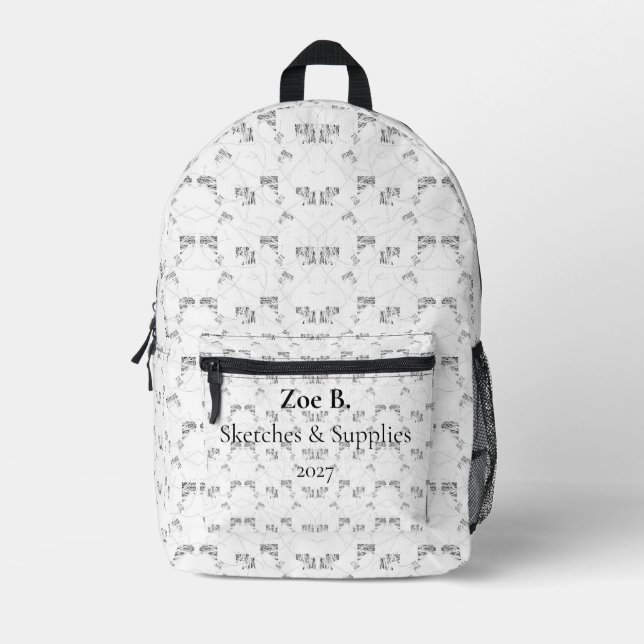 Back-to-School Minimal Line Pattern | Summer Printed Backpack (Front)