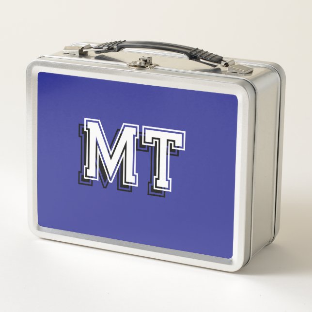 Back to School Monogrammed Initial Boy Blue Metal Lunch Box (Front)