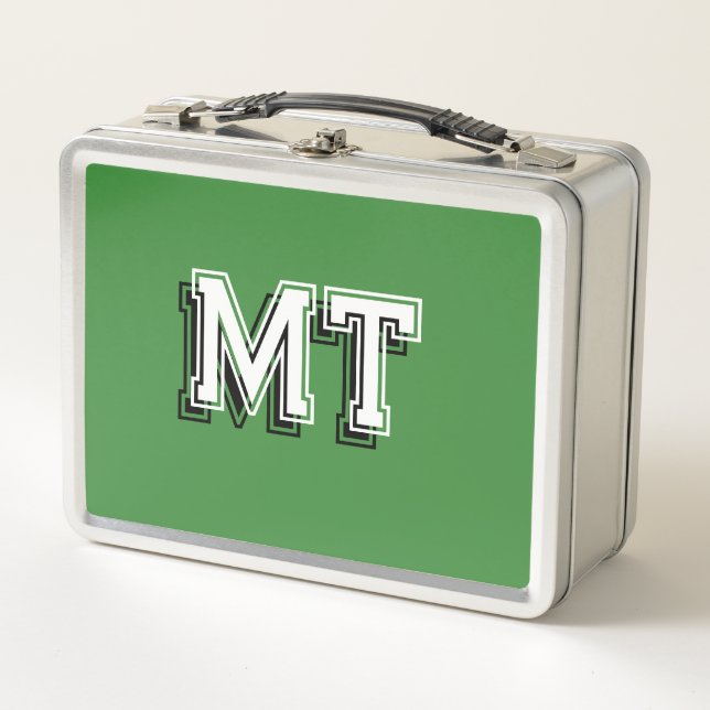 Back to School Monogrammed Initial Green Metal Lunch Box (Front)