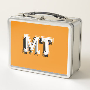 Back to School Monogrammed Initial Orange Metal Lunch Box