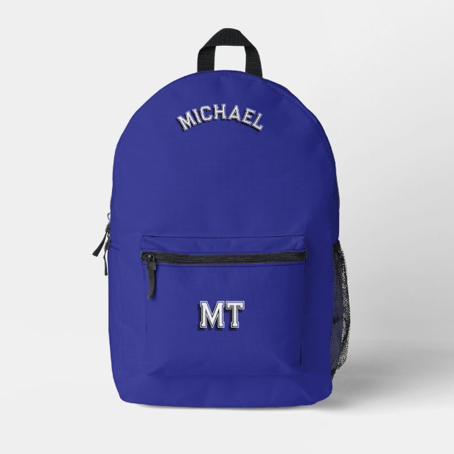 Back to School Monogrammed Initial School Bag Blue (Front)