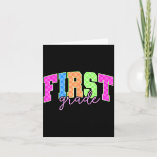 Back to school neon chequered first grade colourfu card