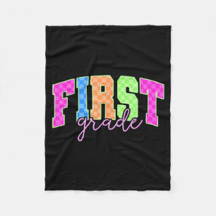 Back to school neon chequered first grade colourfu fleece blanket