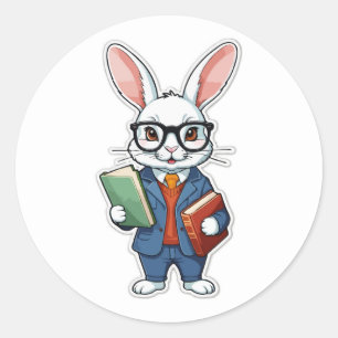Back to School: Nerdy Bunny Teacher Classic Round Sticker
