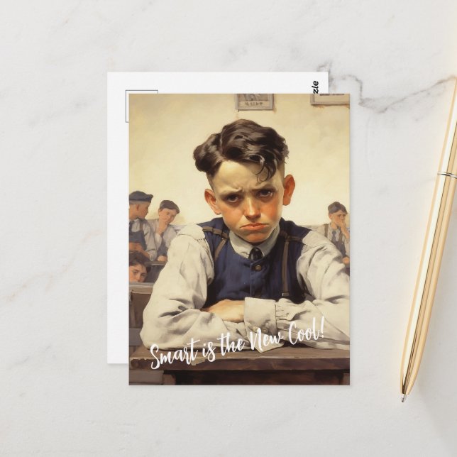 Back to school Norman Rockwell drawings style Postcard (Front/Back In Situ)