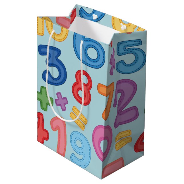 Back to school numbers in light blue background medium gift bag (Back Angled)