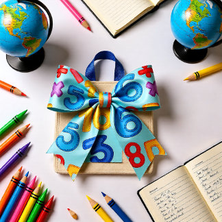 Back to school numbers in light blue background satin ribbon