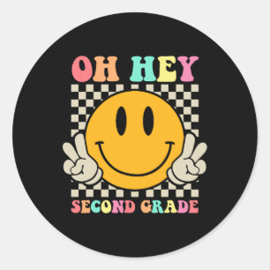 Back To School Oh Hey Second Grade Retro Teacher S Classic Round Sticker
