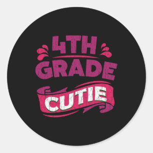 Back To School Outfit For Girls - 4th Grade Classic Round Sticker