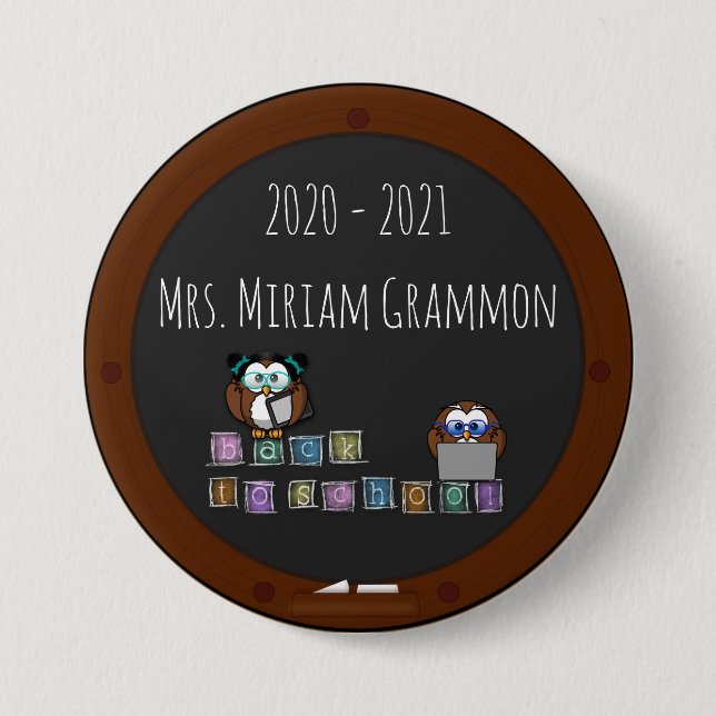 back to school owl - 7.5 cm round badge (Front)