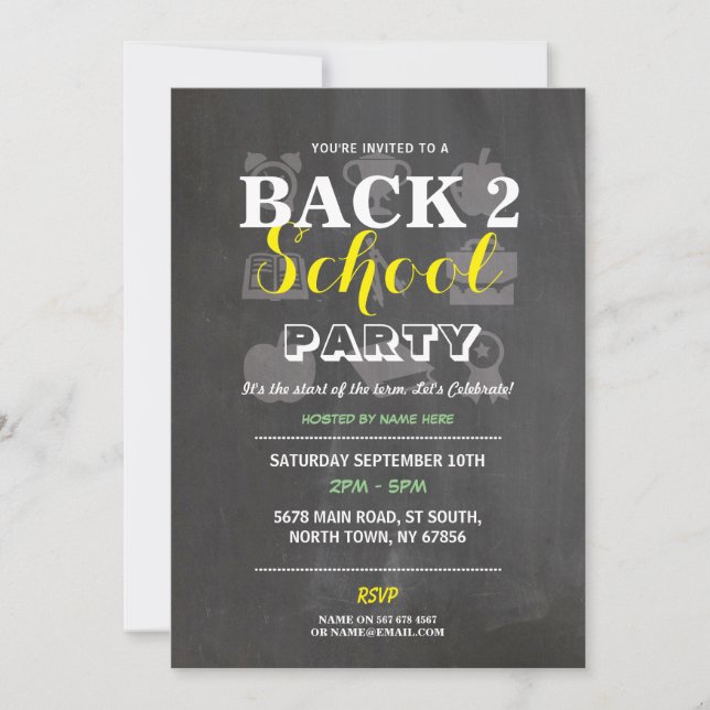 Back To School Party Chalk Fun Ink Invite (Front)