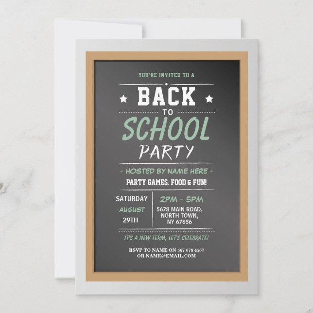 Back To School Party Chalkboard Kids Invitation (Front)