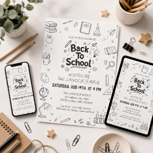Back To School Party Hand Drawn Invitation