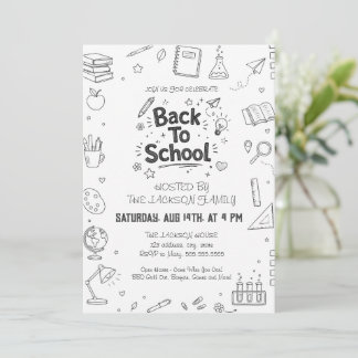 Back To School Party Hand Drawn Invitation