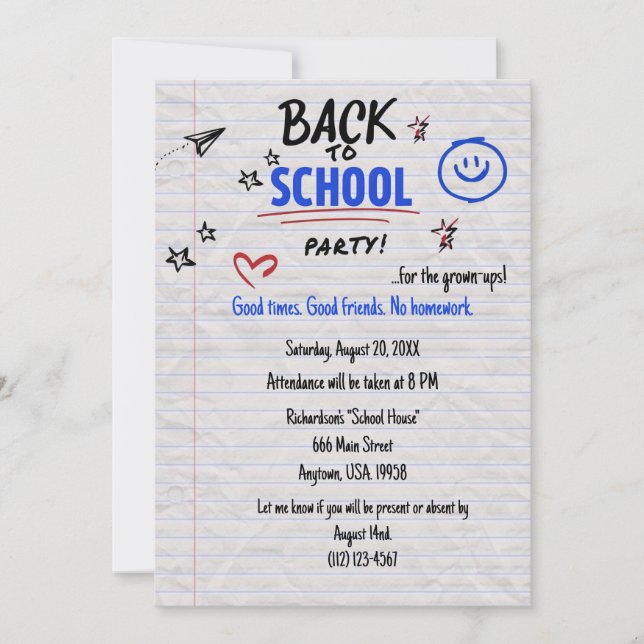 Back to School Party Invitation | Fun School Celeb (Front)
