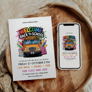 Back to School Party Kids Fun & Colourful Editable Invitation
