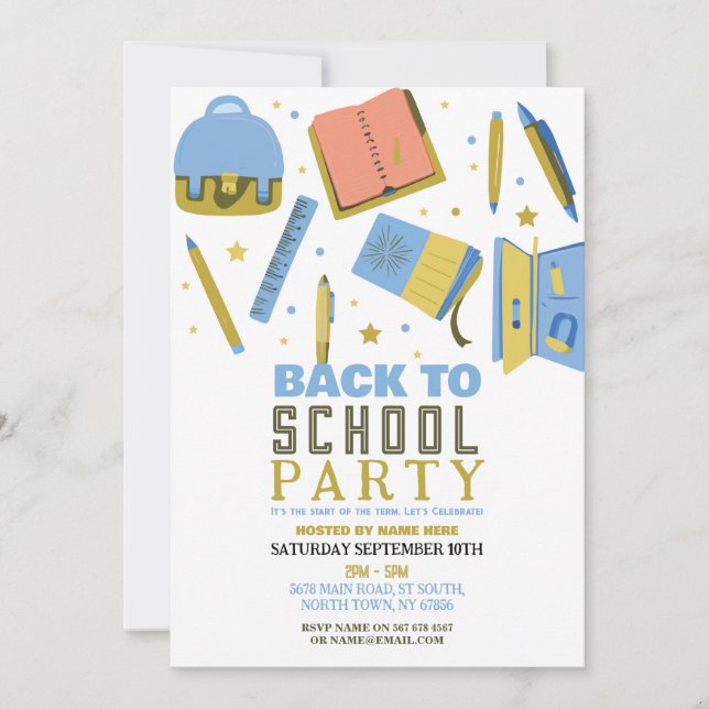 Back To School Party Stationary Fun Invite (Front)