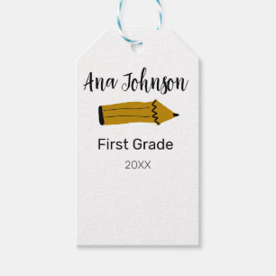Back to school pencil add name grade class year te gift tags