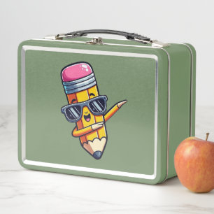 Back to School Pencil Dabbing Metal Lunch Box
