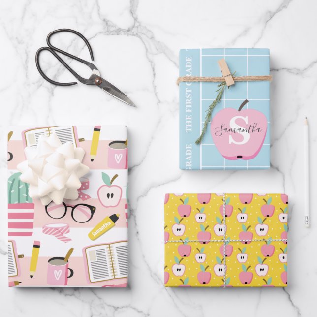 Back to School Personalised Monogram Wrapping Paper Sheet (Front)