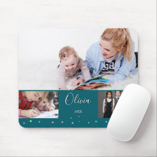 Back to School Photo Collage Deep Teal Name Mouse Pad