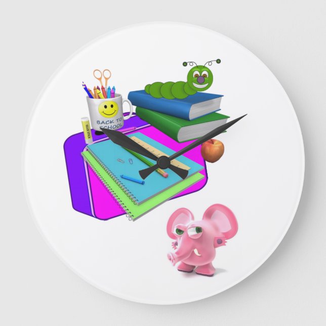 Back to School Pig Books Worm Clock (Front)