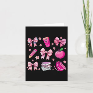 Back To School Pink Coquette Bow Pencil Apple Kids Card