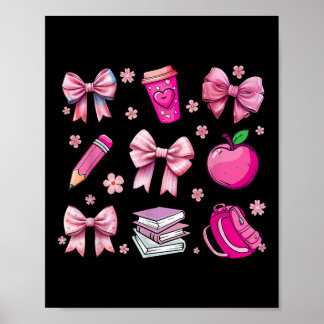 Back To School Pink Coquette Bow Pencil Apple Kids Poster